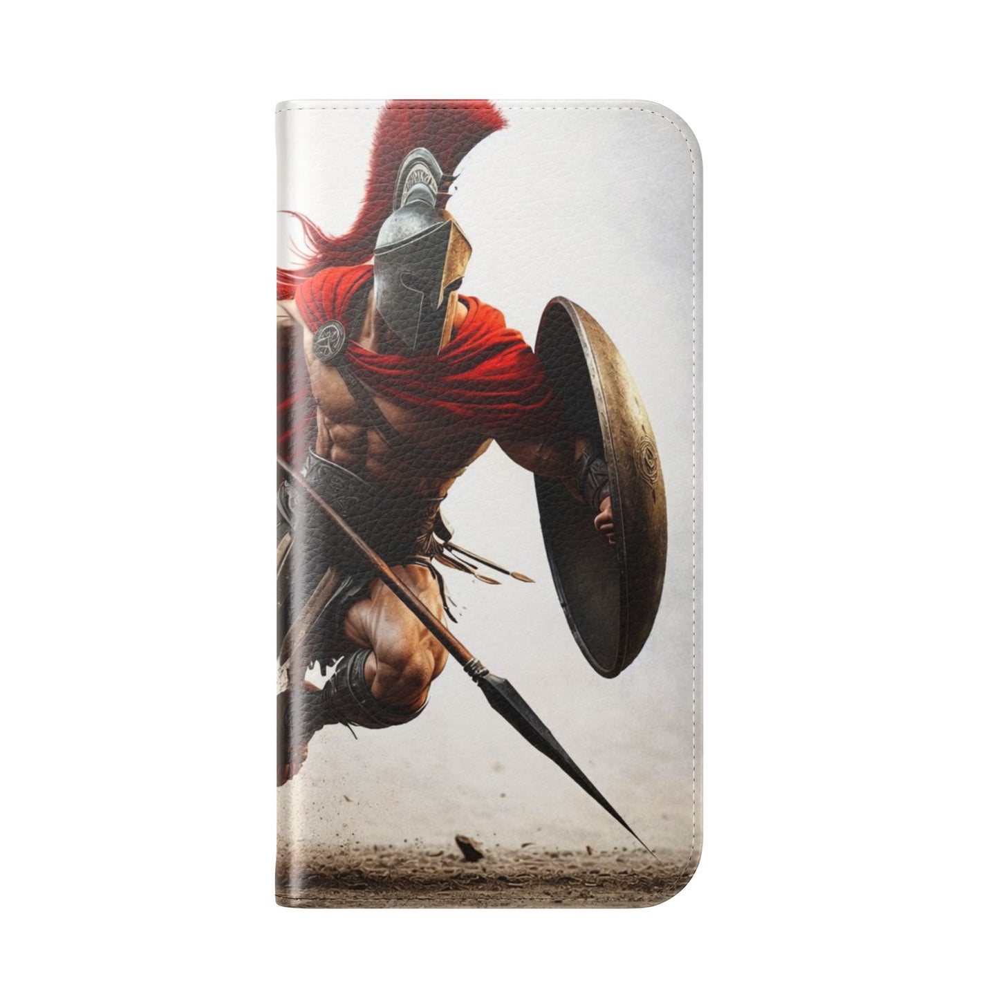 Spartan Warrior Flip Phone Case - Leather Wallet Folio with Red Cape Battle Design