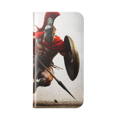 Spartan Warrior Flip Phone Case - Leather Wallet Folio with Red Cape Battle Design