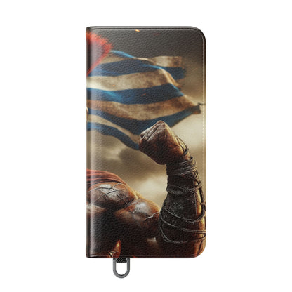 Spartan pride Flip Phone Case - Leather Wallet Flip Case with Greek Flag Design