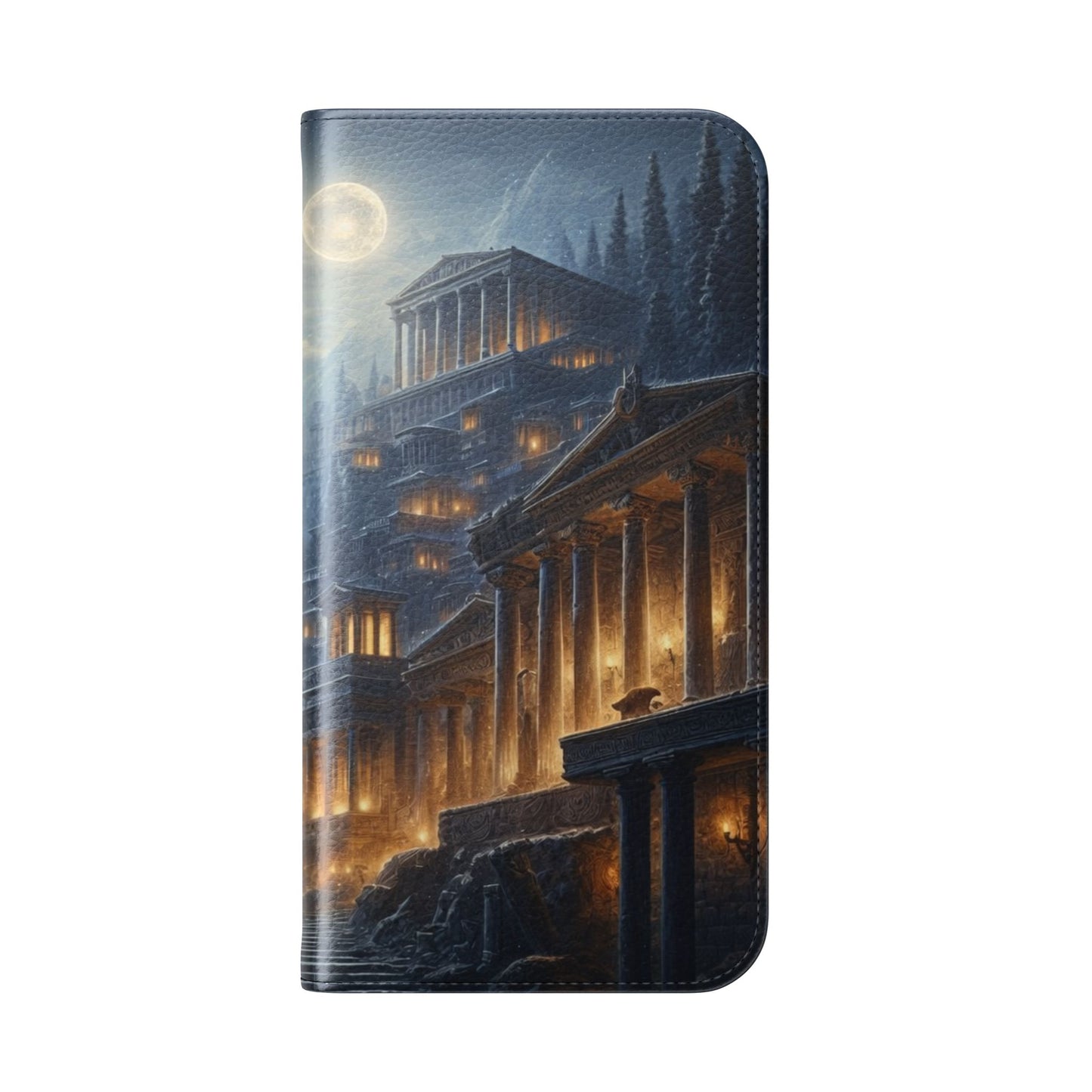 Wolf at Moonlit Ruins Flip Case — Mystical Nightscape Phone Wallet