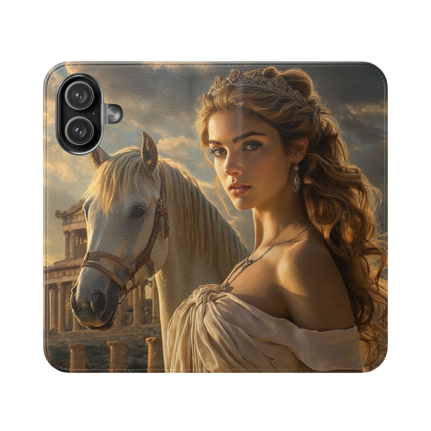 Roman Goddess Horse Portrait Flip Case — Vintage Mythic Phone Wallet
