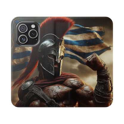 Spartan pride Flip Phone Case - Leather Wallet Flip Case with Greek Flag Design