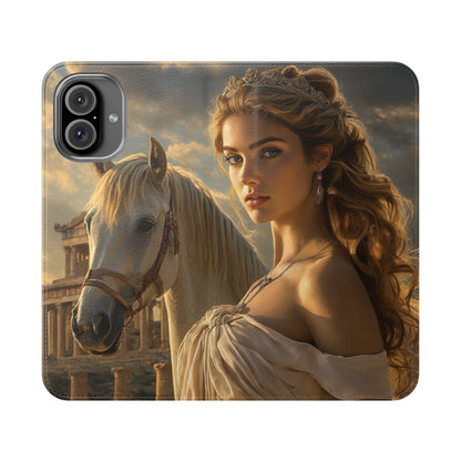 Roman Goddess Horse Portrait Flip Case — Vintage Mythic Phone Wallet