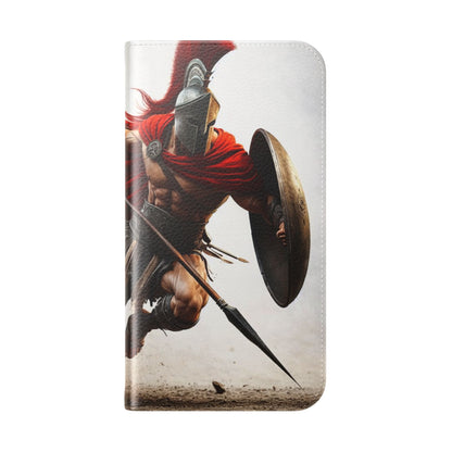 Spartan Warrior Flip Phone Case - Leather Wallet Folio with Red Cape Battle Design