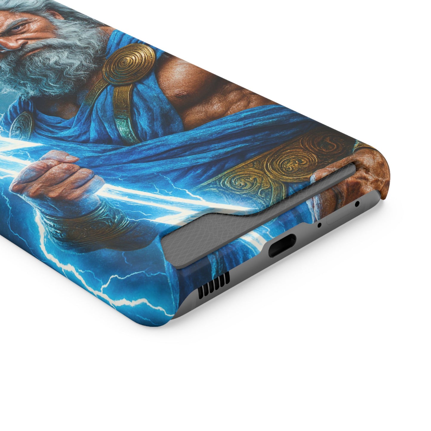 Zeus Lightning Phone Case with Card Holder — Mythic God Armor Design