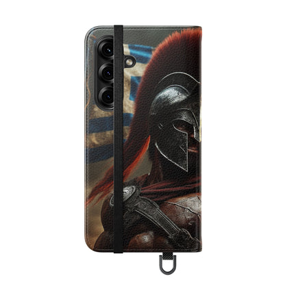 Spartan pride Flip Phone Case - Leather Wallet Flip Case with Greek Flag Design