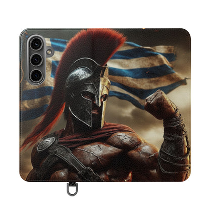 Spartan pride Flip Phone Case - Leather Wallet Flip Case with Greek Flag Design