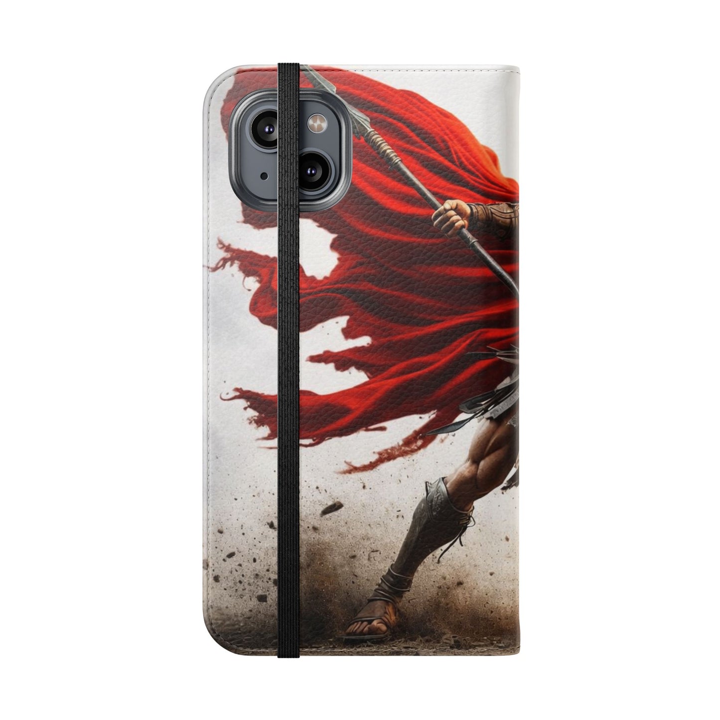 Spartan Warrior Flip Phone Case - Leather Wallet Folio with Red Cape Battle Design