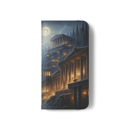 Wolf at Moonlit Ruins Flip Case — Mystical Nightscape Phone Wallet