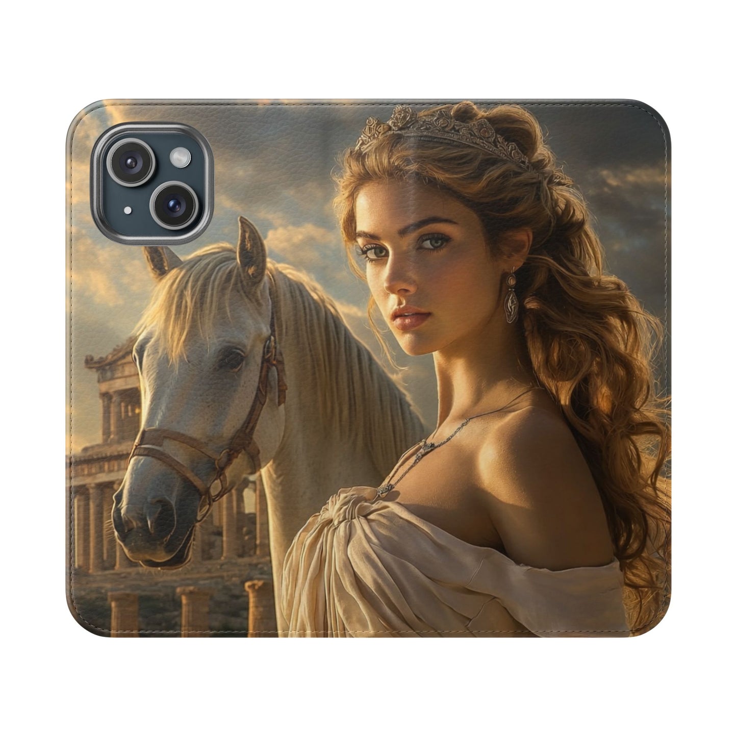 Roman Goddess Horse Portrait Flip Case — Vintage Mythic Phone Wallet