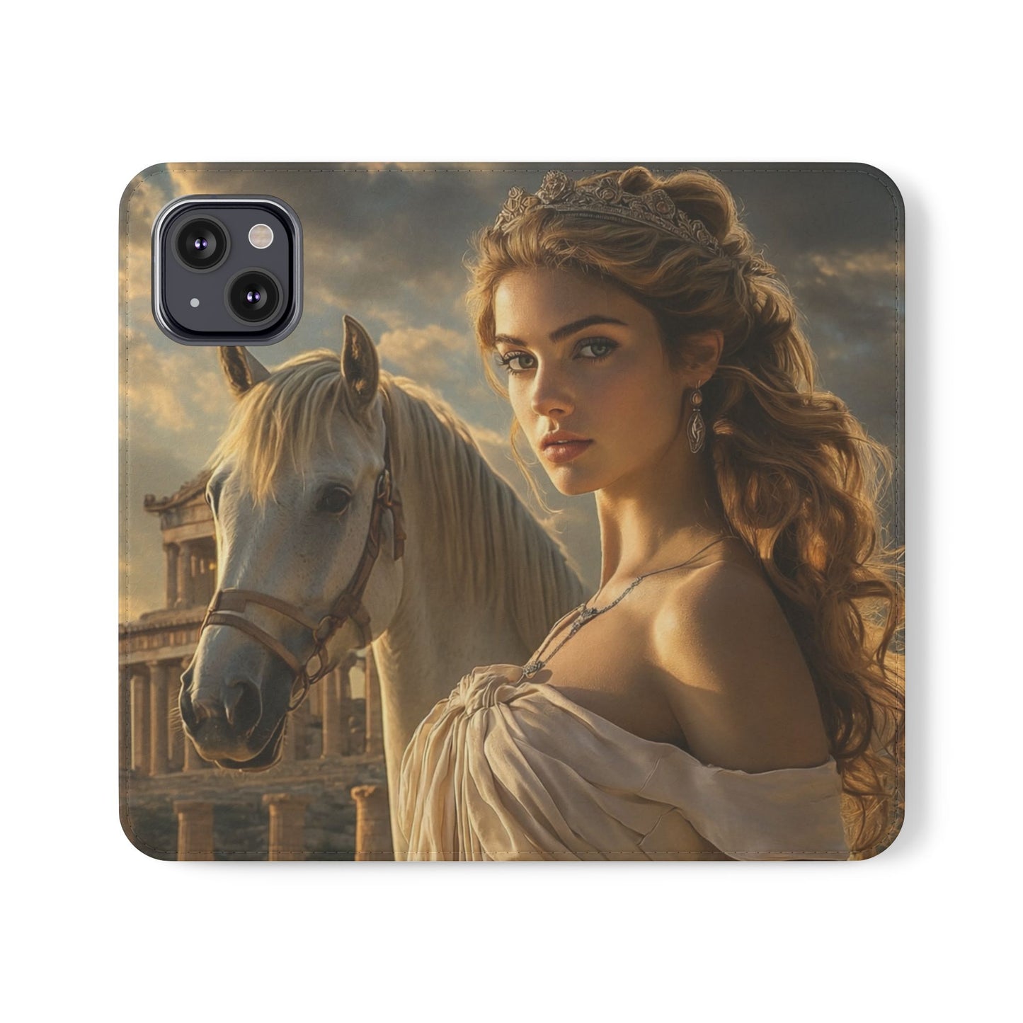 Roman Goddess Horse Portrait Flip Case — Vintage Mythic Phone Wallet