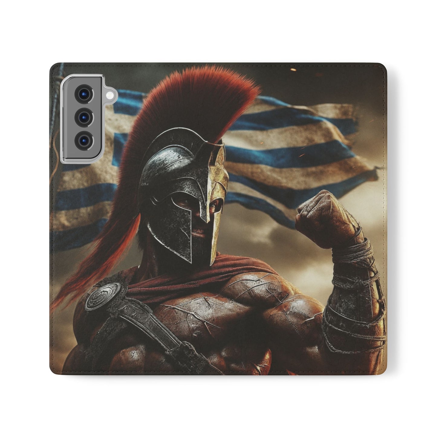 Spartan pride Flip Phone Case - Leather Wallet Flip Case with Greek Flag Design
