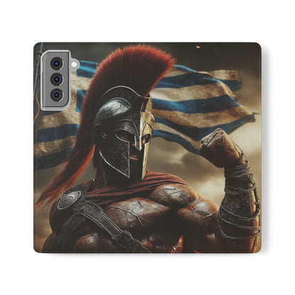 Spartan pride Flip Phone Case - Leather Wallet Flip Case with Greek Flag Design