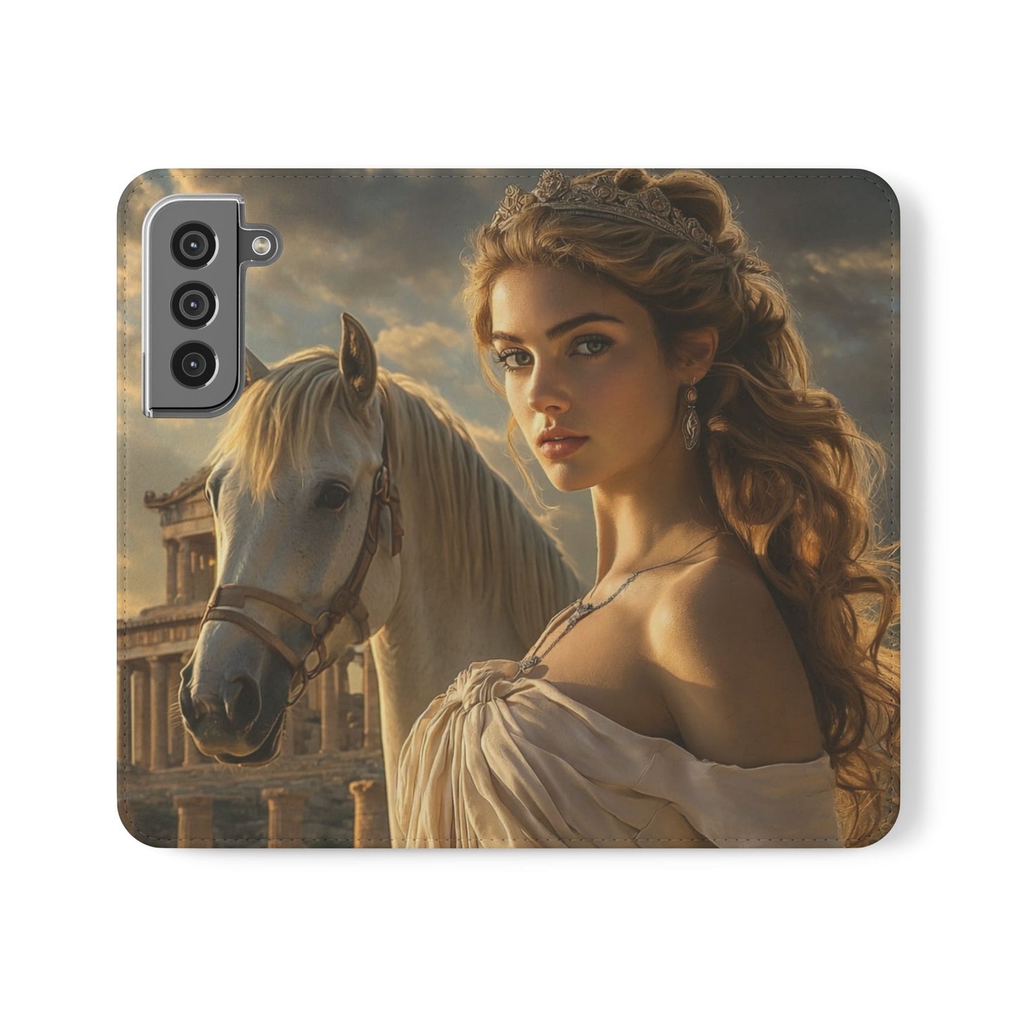 Roman Goddess Horse Portrait Flip Case — Vintage Mythic Phone Wallet