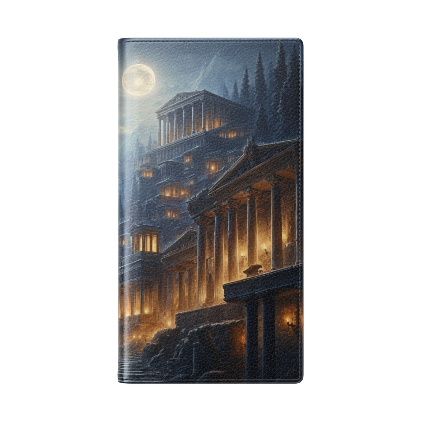 Wolf at Moonlit Ruins Flip Case — Mystical Nightscape Phone Wallet