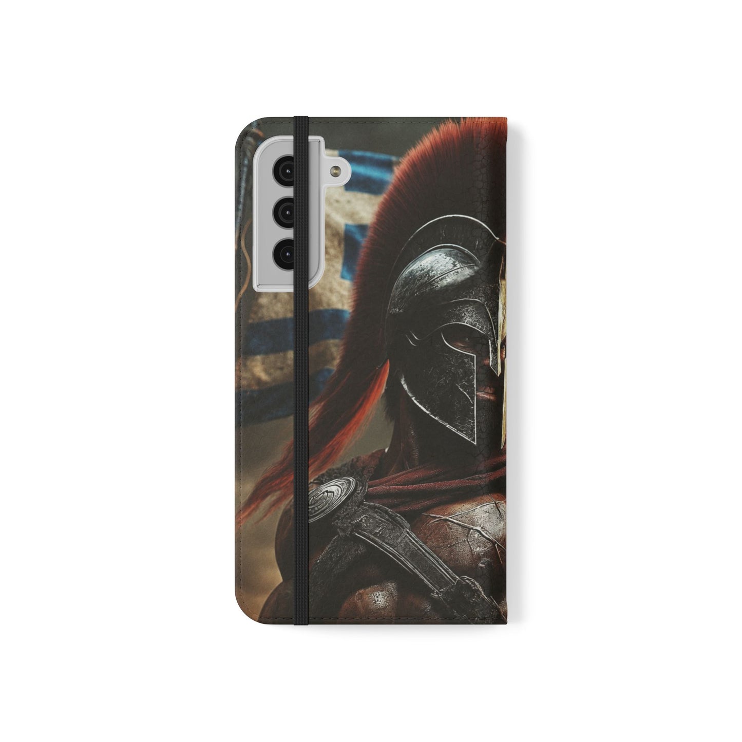 Spartan pride Flip Phone Case - Leather Wallet Flip Case with Greek Flag Design