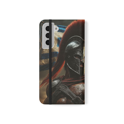 Spartan pride Flip Phone Case - Leather Wallet Flip Case with Greek Flag Design