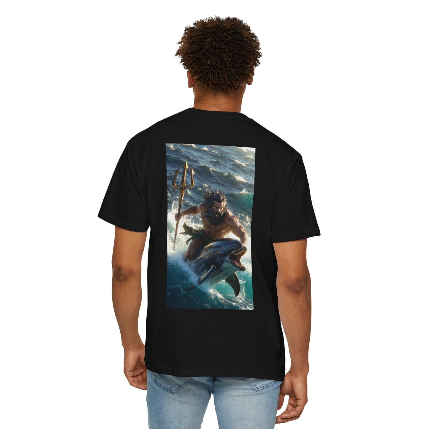 T-Shirt — Poseidon Surfing with Dolphin Graphic Tee