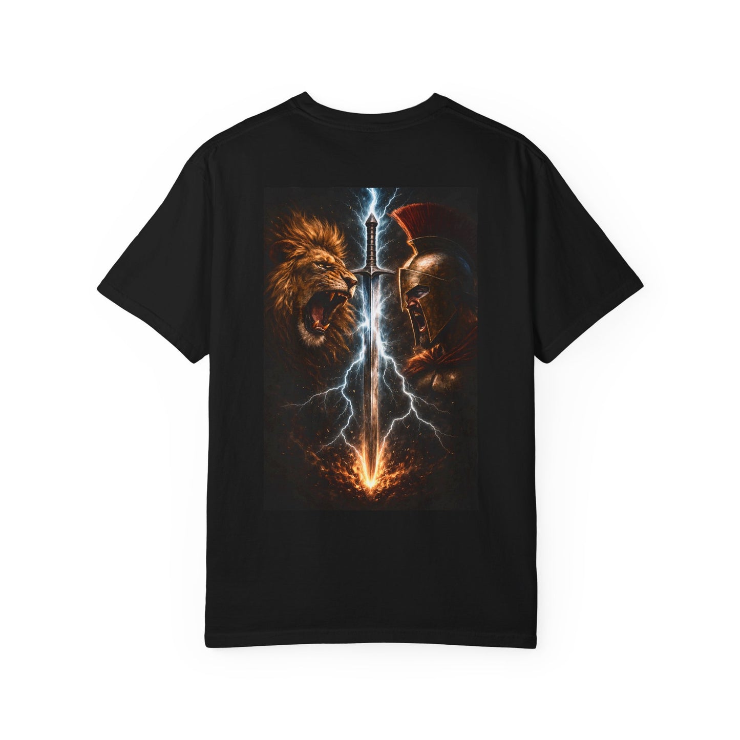 Lion vs Spartan Lightning Graphic T-Shirt