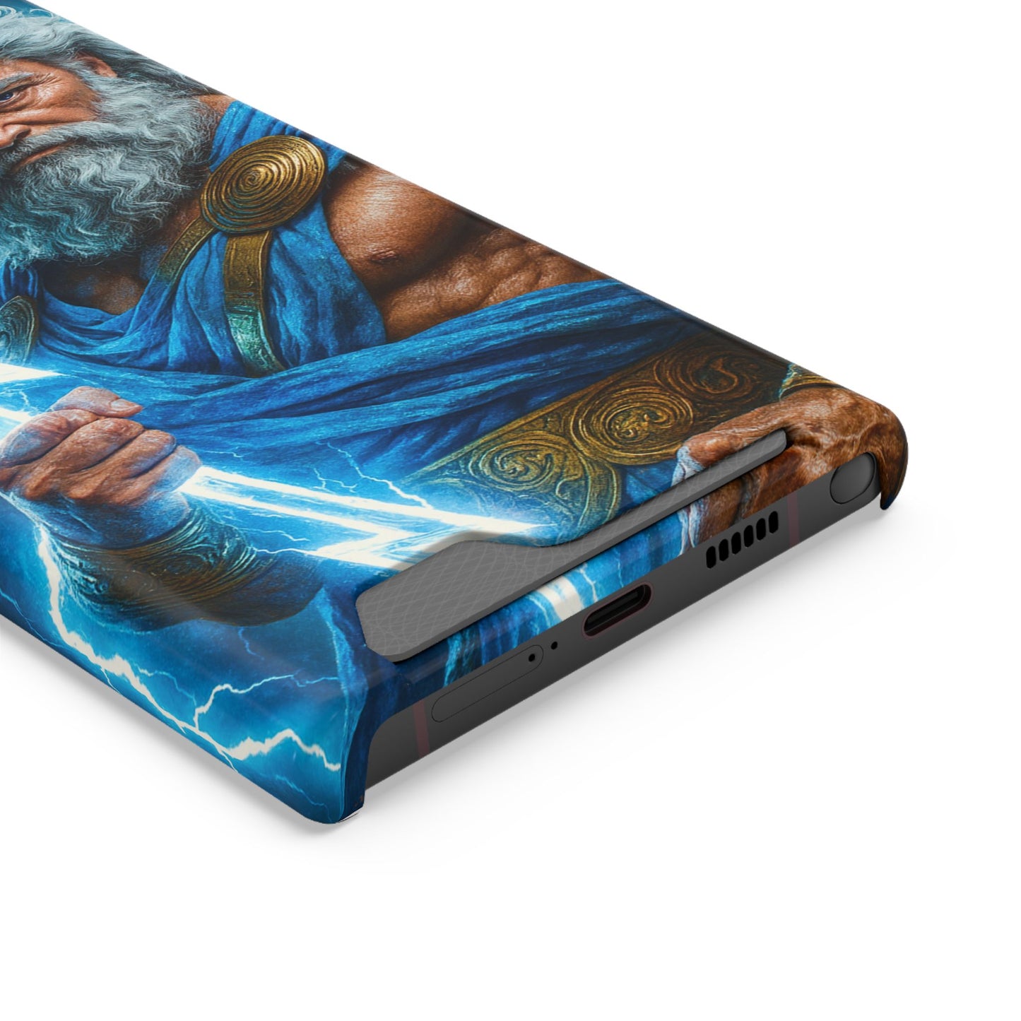 Zeus Lightning Phone Case with Card Holder — Mythic God Armor Design