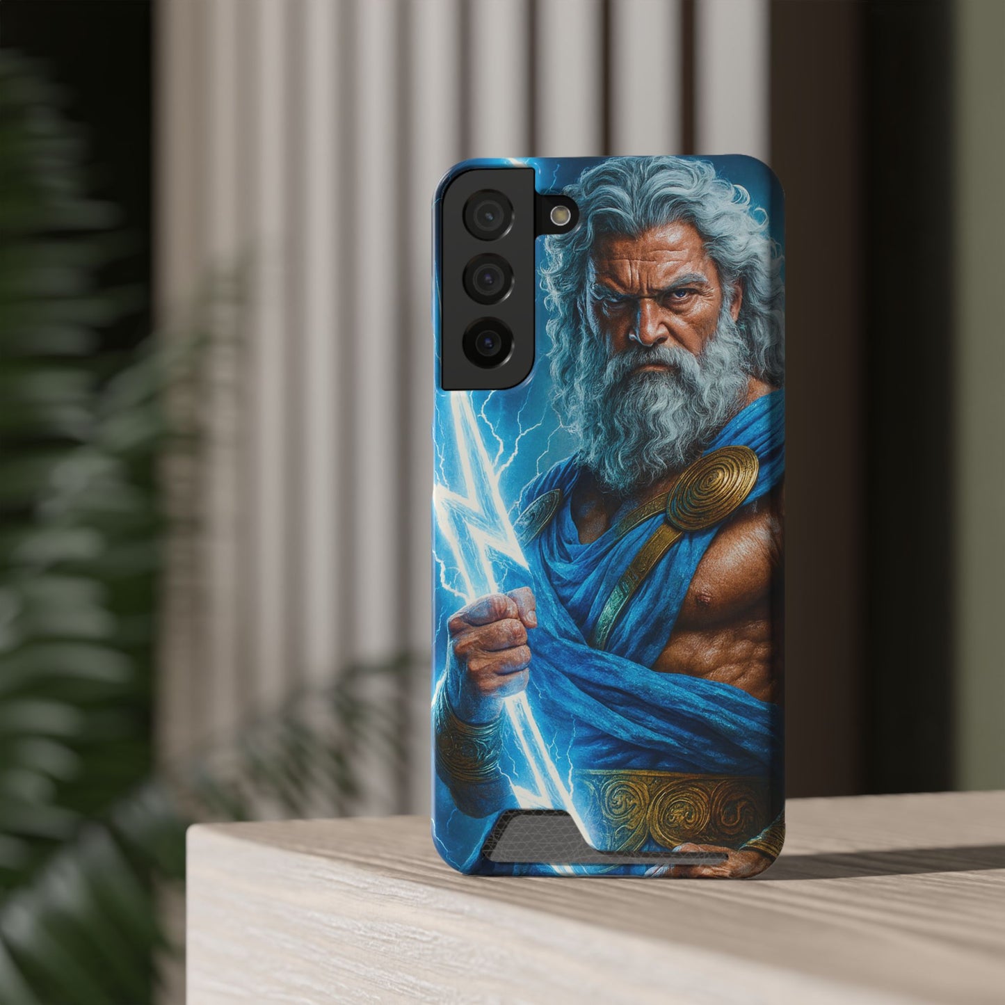 Zeus Lightning Phone Case with Card Holder — Mythic God Armor Design