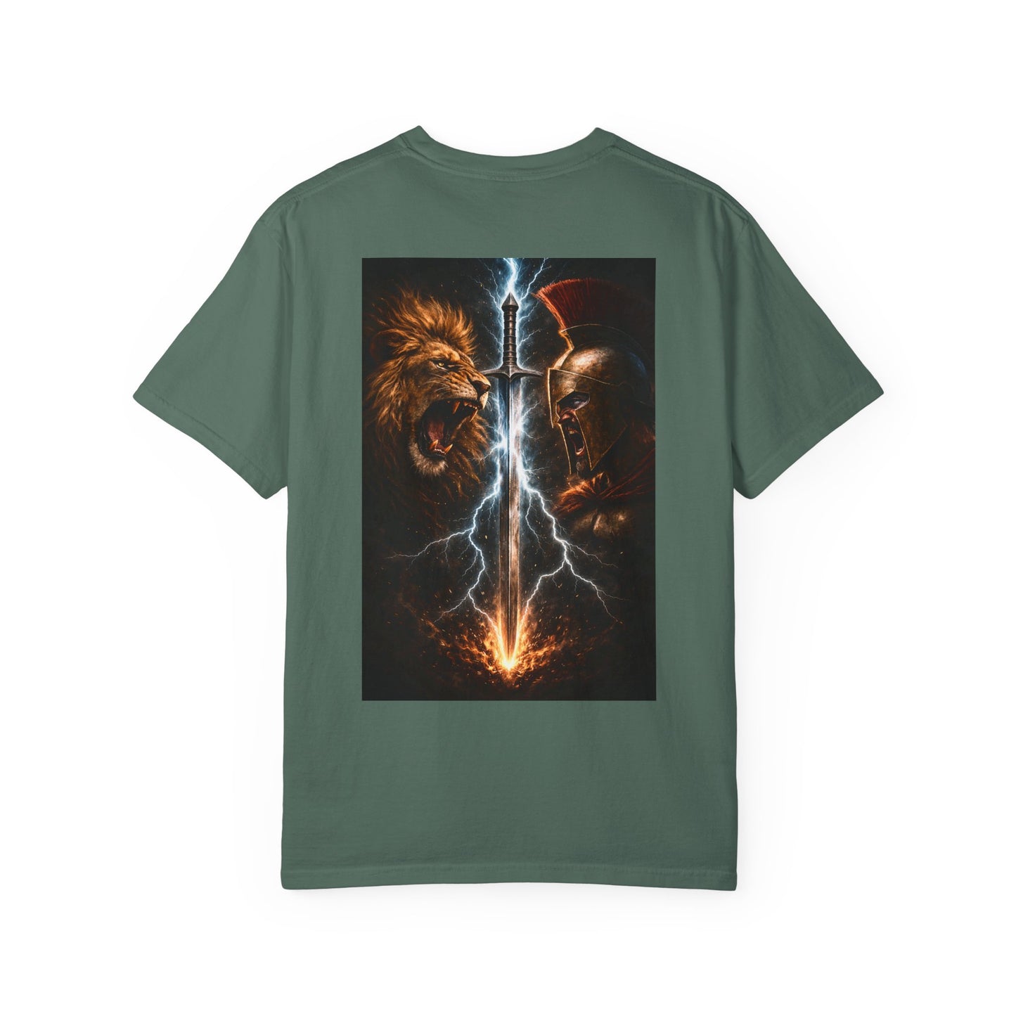Lion vs Spartan Lightning Graphic T-Shirt