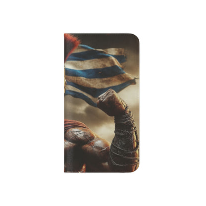 Spartan pride Flip Phone Case - Leather Wallet Flip Case with Greek Flag Design