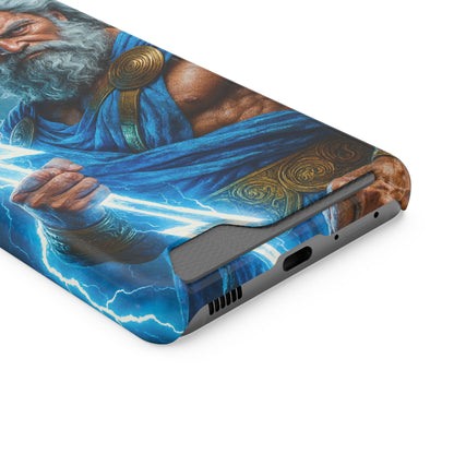 Zeus Lightning Phone Case with Card Holder — Mythic God Armor Design