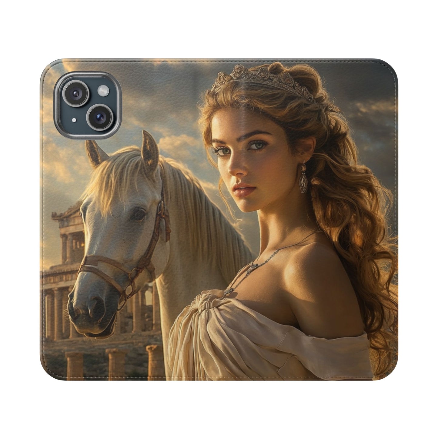 Roman Goddess Horse Portrait Flip Case — Vintage Mythic Phone Wallet