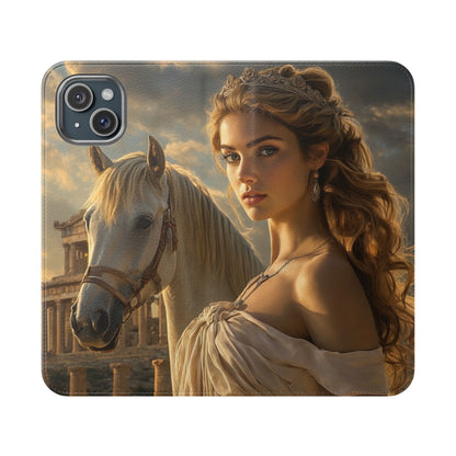 Roman Goddess Horse Portrait Flip Case — Vintage Mythic Phone Wallet