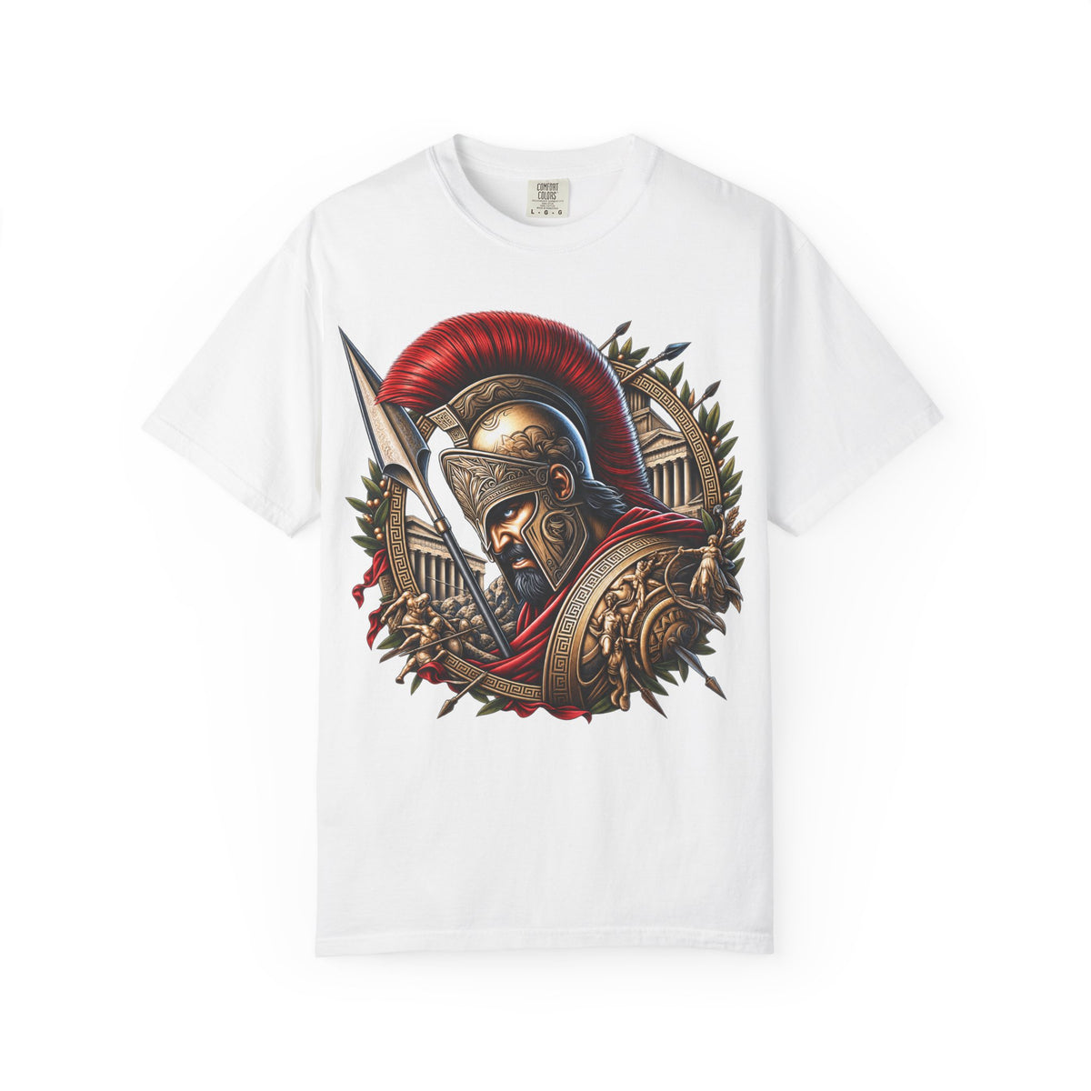 Spartan Warrior T-Shirt — Ancient Greek Helmet & Shield Graphic