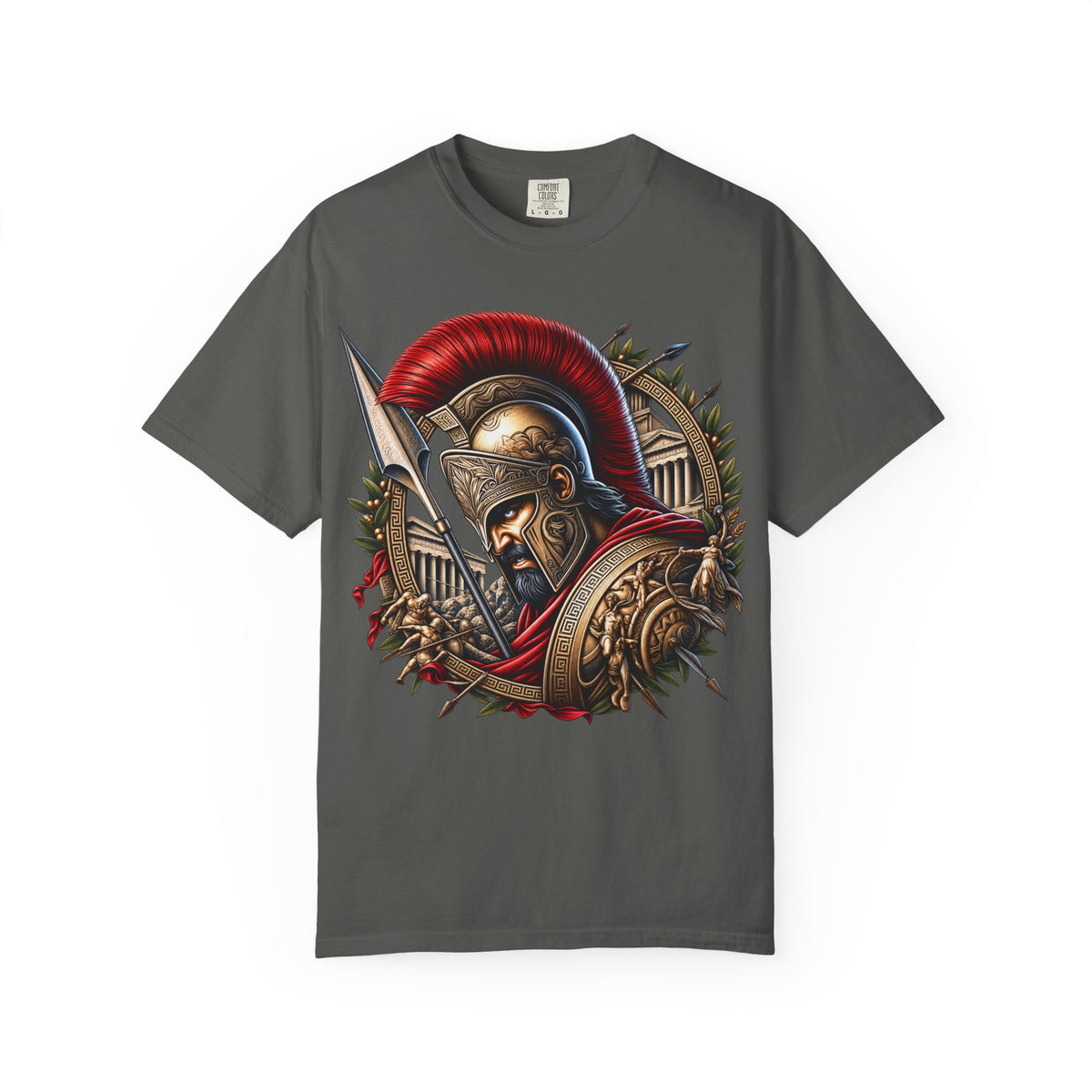 Spartan Warrior T-Shirt — Ancient Greek Helmet & Shield Graphic