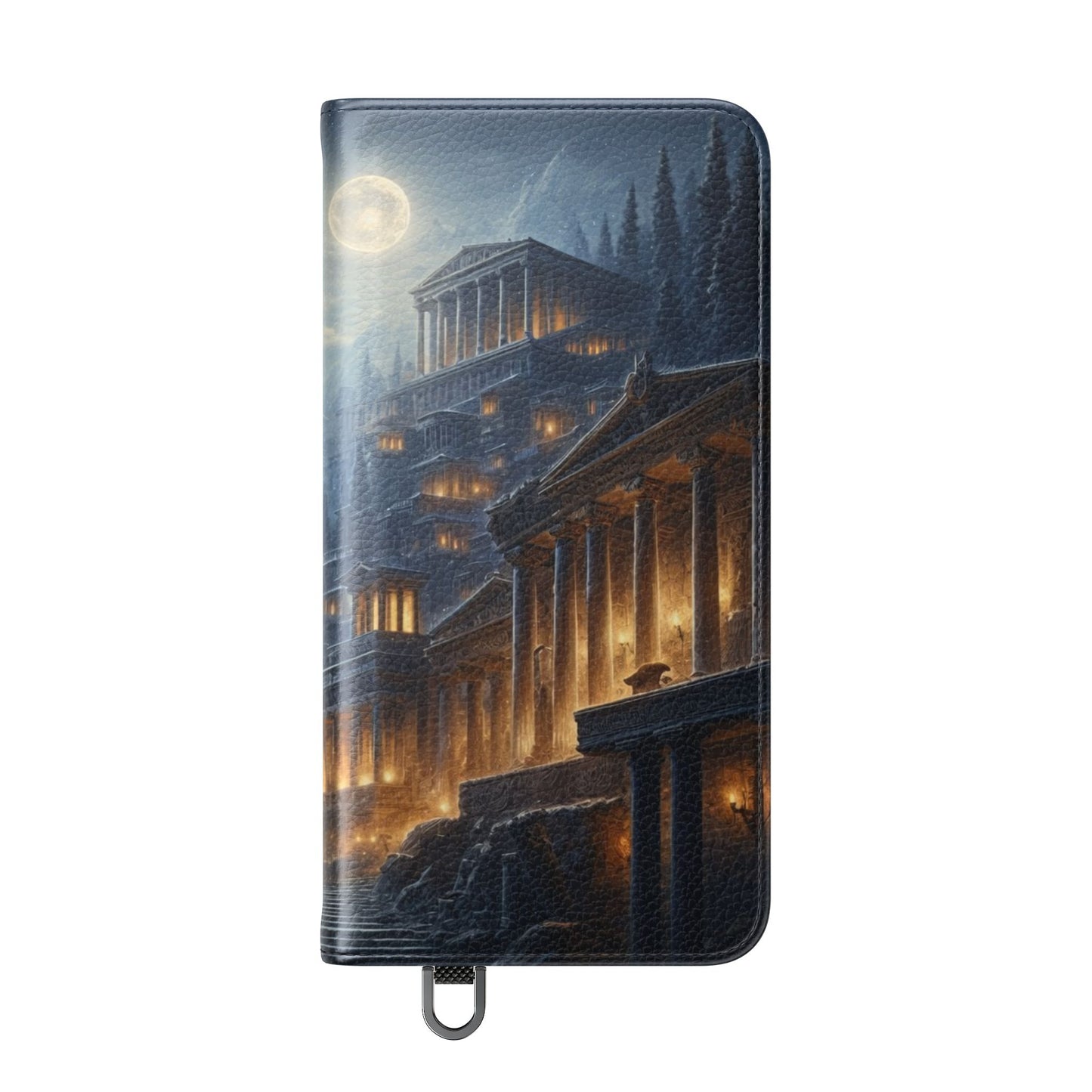 Wolf at Moonlit Ruins Flip Case — Mystical Nightscape Phone Wallet