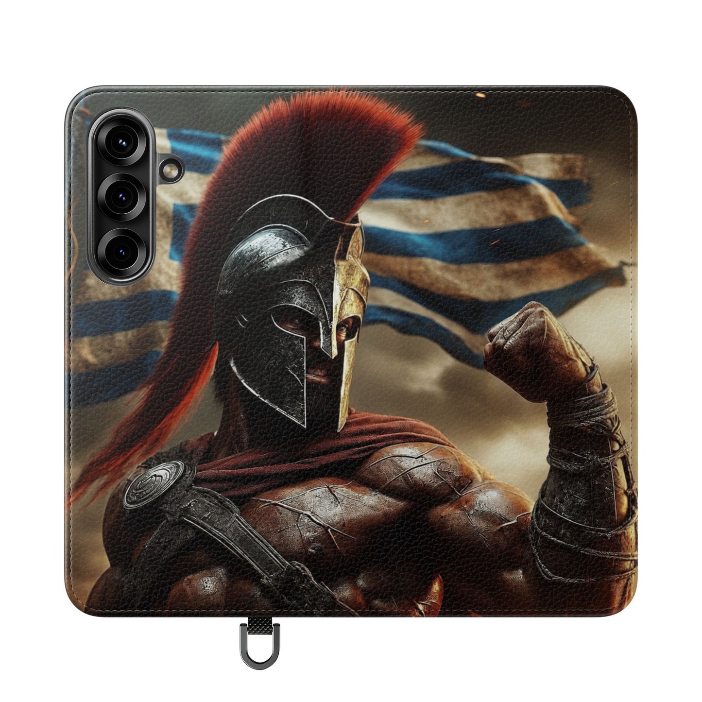 Spartan pride Flip Phone Case - Leather Wallet Flip Case with Greek Flag Design