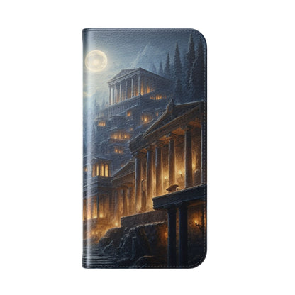 Wolf at Moonlit Ruins Flip Case — Mystical Nightscape Phone Wallet