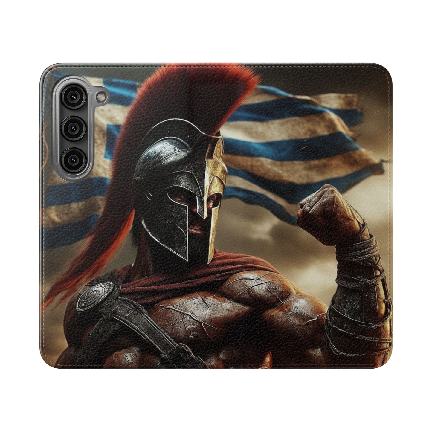 Spartan pride Flip Phone Case - Leather Wallet Flip Case with Greek Flag Design