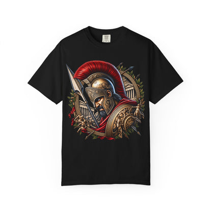 Spartan Warrior T-Shirt — Ancient Greek Helmet & Shield Graphic