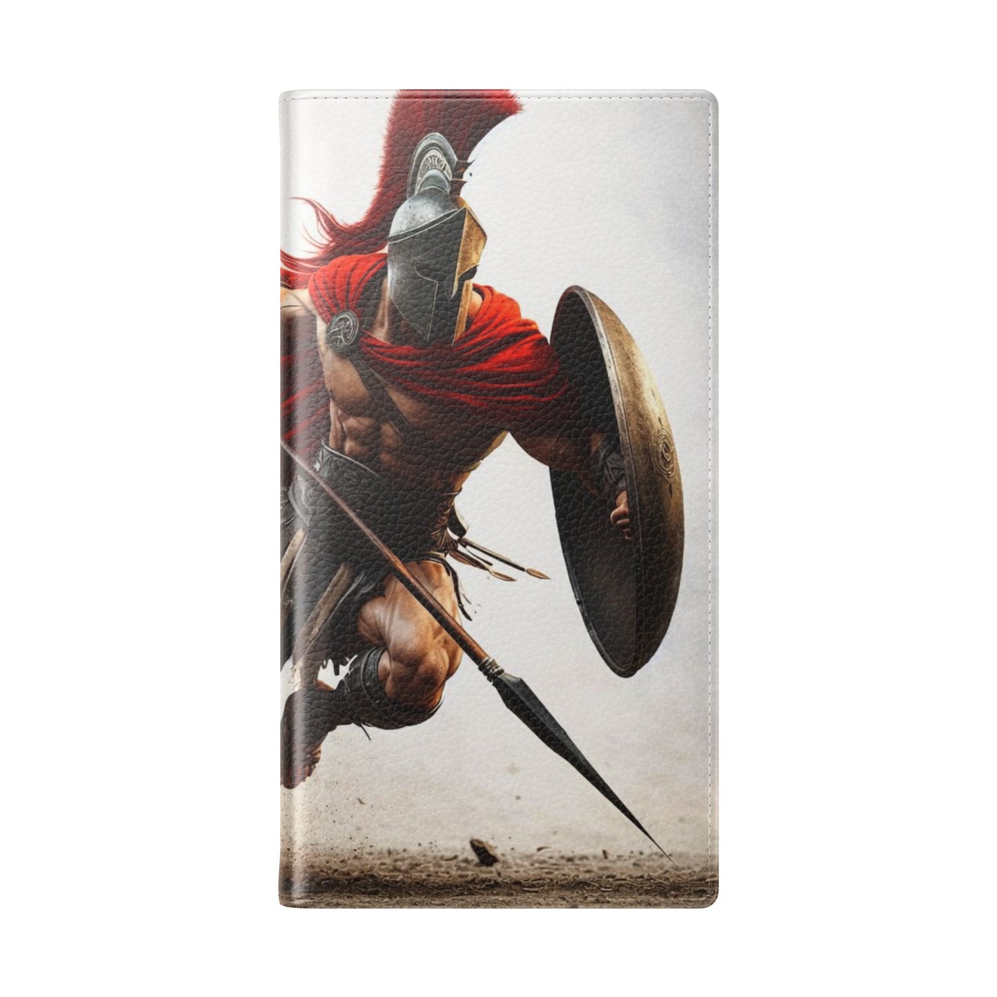 Spartan Warrior Flip Phone Case - Leather Wallet Folio with Red Cape Battle Design