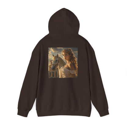 Grecian Muse Hoodie — Romantic Woman & Horse Print Pullover