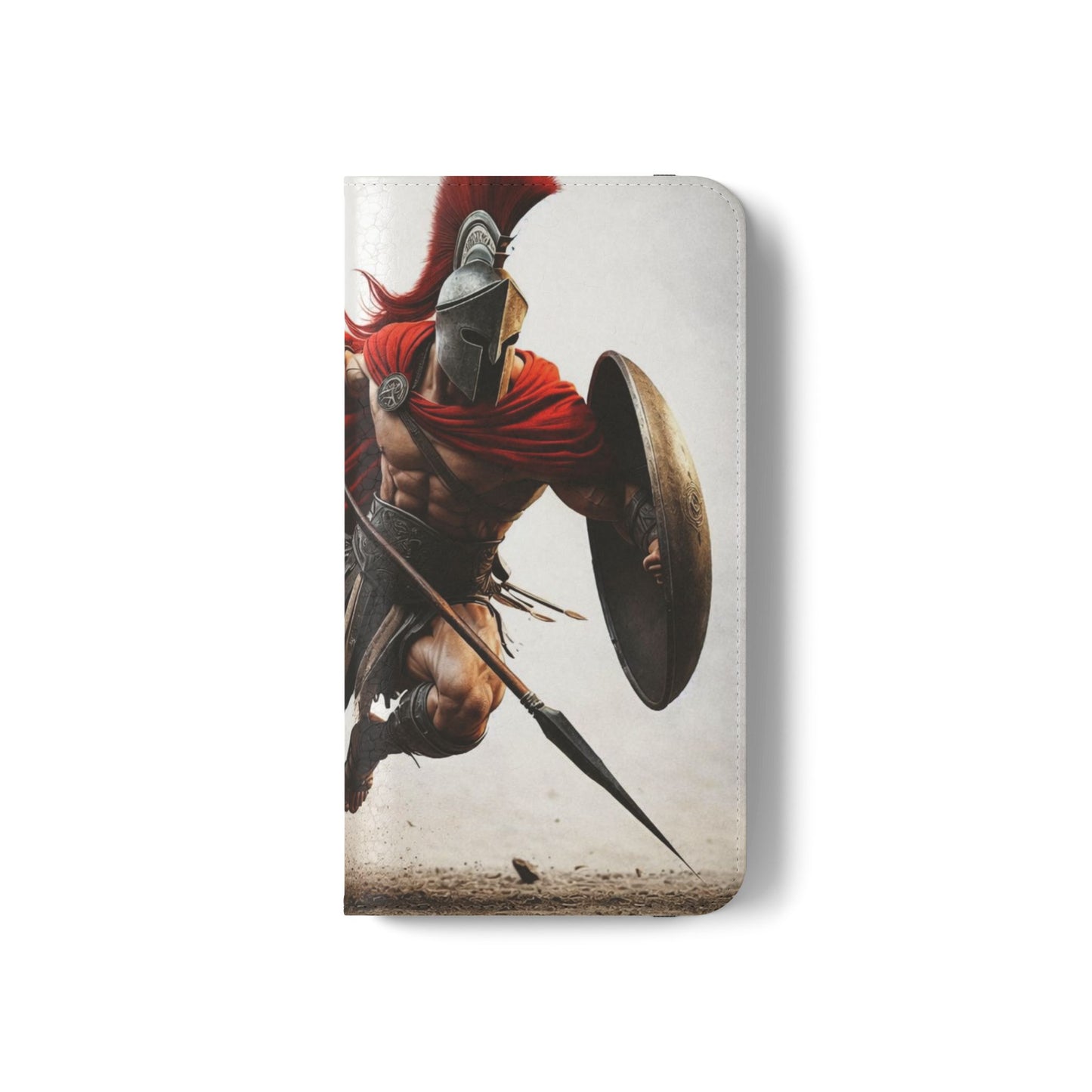 Spartan Warrior Flip Phone Case - Leather Wallet Folio with Red Cape Battle Design