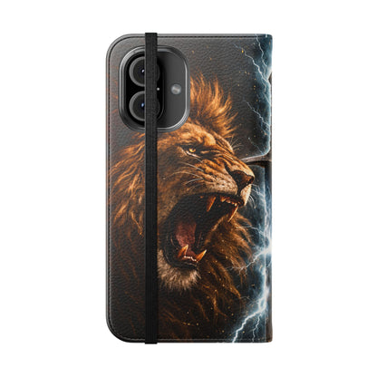 Warrior Lion & Spartan Helmet Flip Phone Case  Leather Folio Wallet Cover