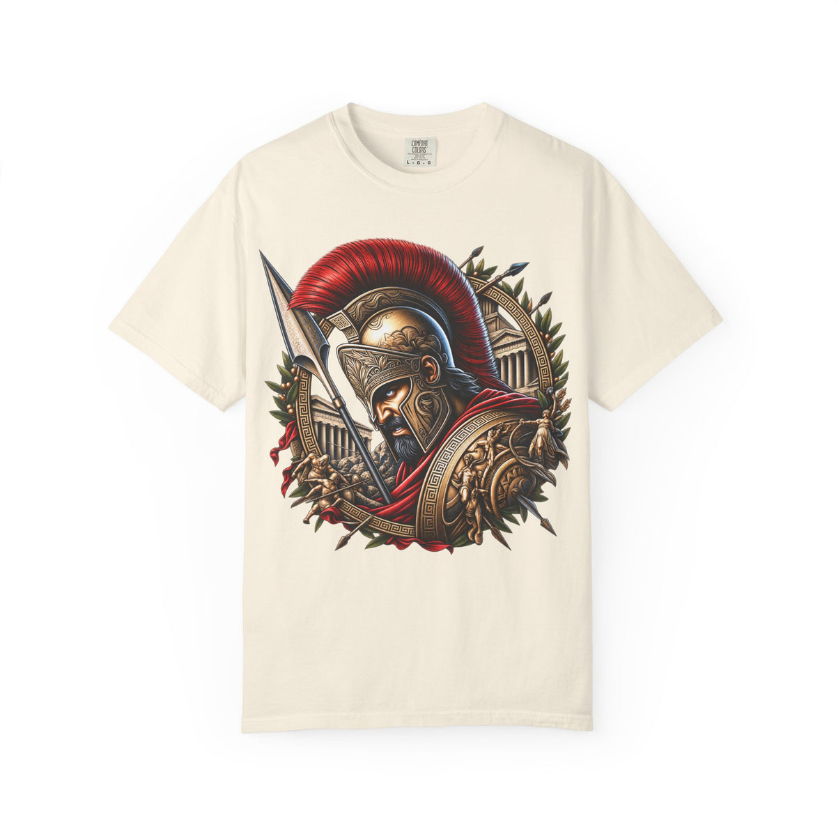 Spartan Warrior T-Shirt — Ancient Greek Helmet & Shield Graphic