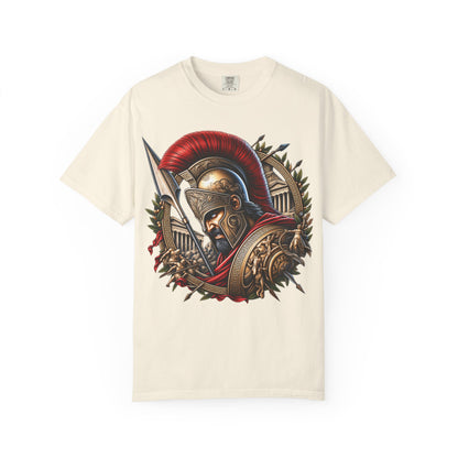Spartan Warrior T-Shirt — Ancient Greek Helmet & Shield Graphic
