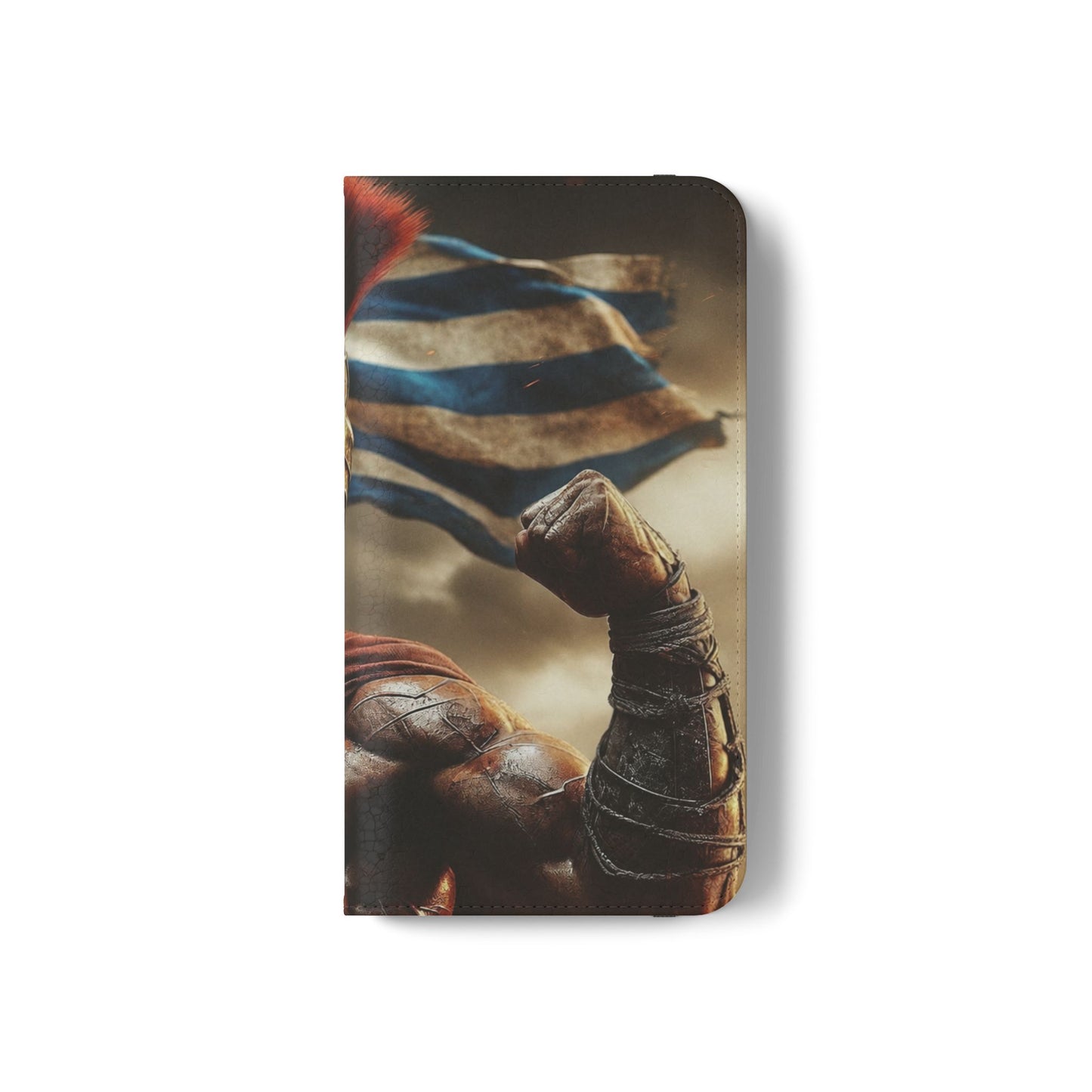 Spartan pride Flip Phone Case - Leather Wallet Flip Case with Greek Flag Design