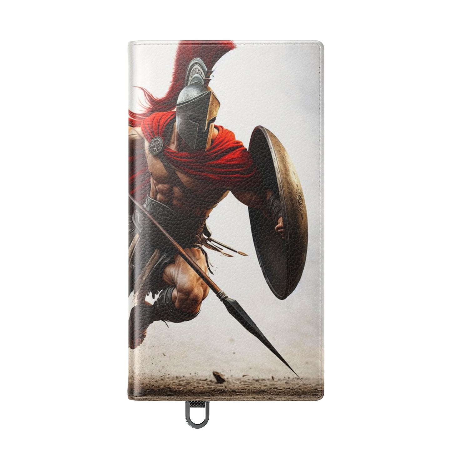 Spartan Warrior Flip Phone Case - Leather Wallet Folio with Red Cape Battle Design