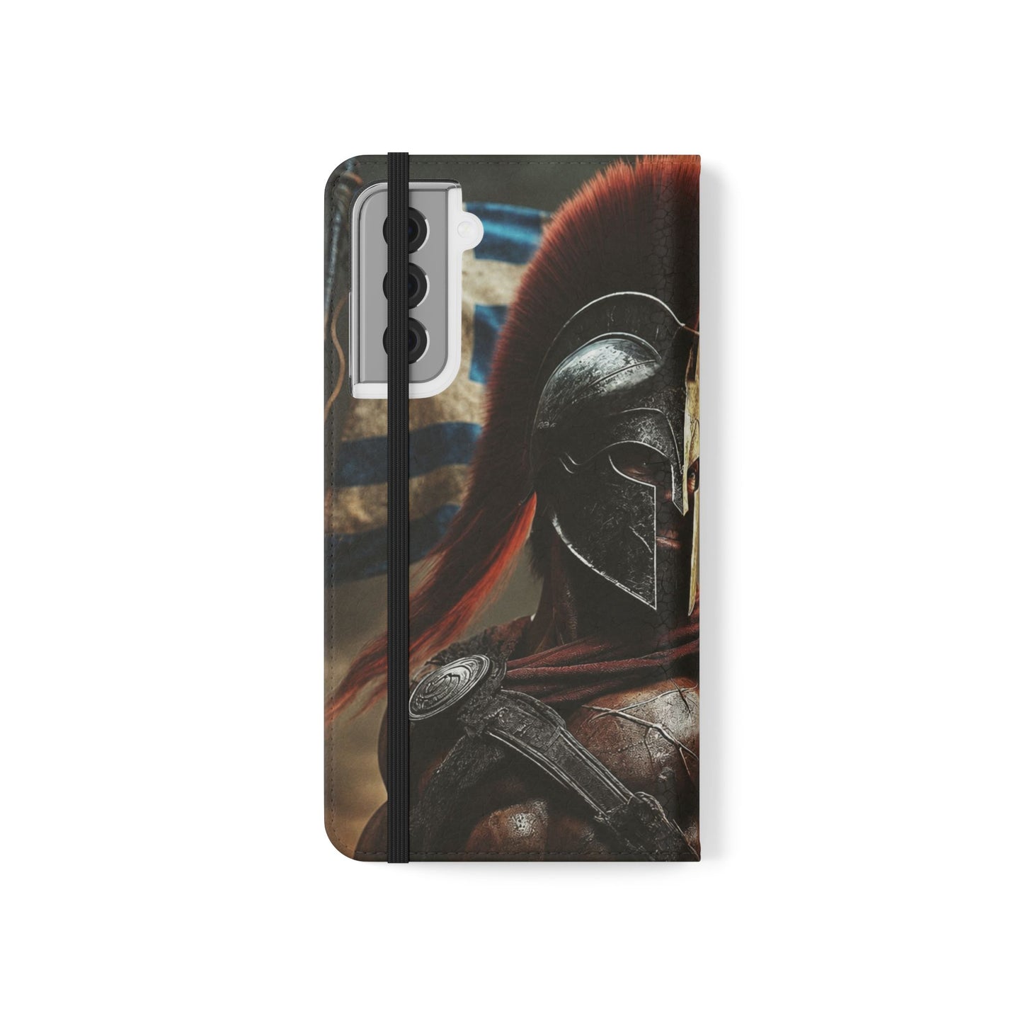 Spartan pride Flip Phone Case - Leather Wallet Flip Case with Greek Flag Design