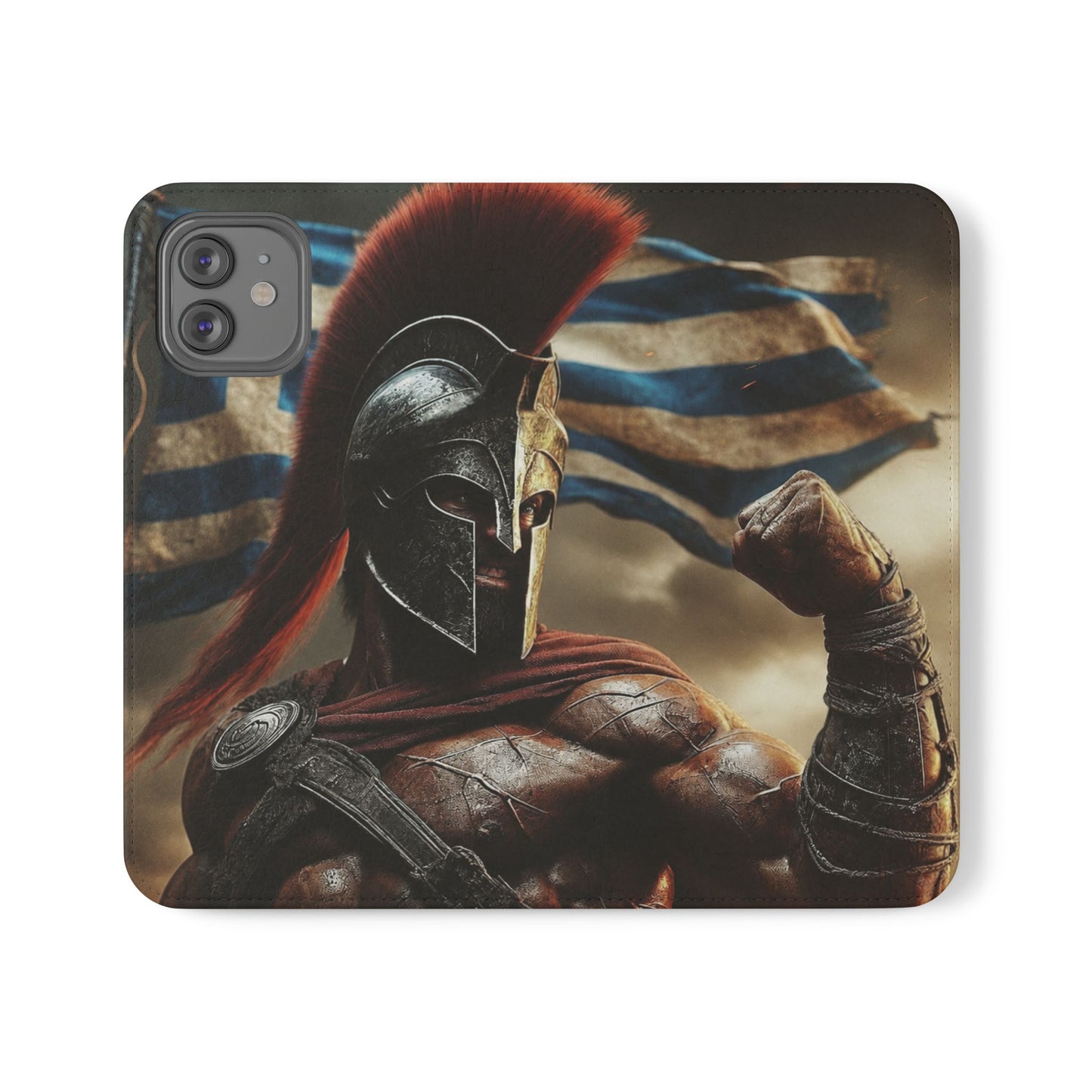 Spartan pride Flip Phone Case - Leather Wallet Flip Case with Greek Flag Design