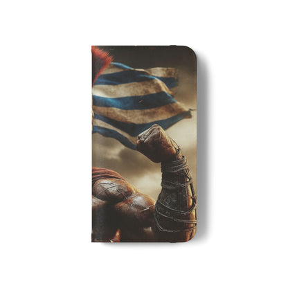 Spartan pride Flip Phone Case - Leather Wallet Flip Case with Greek Flag Design