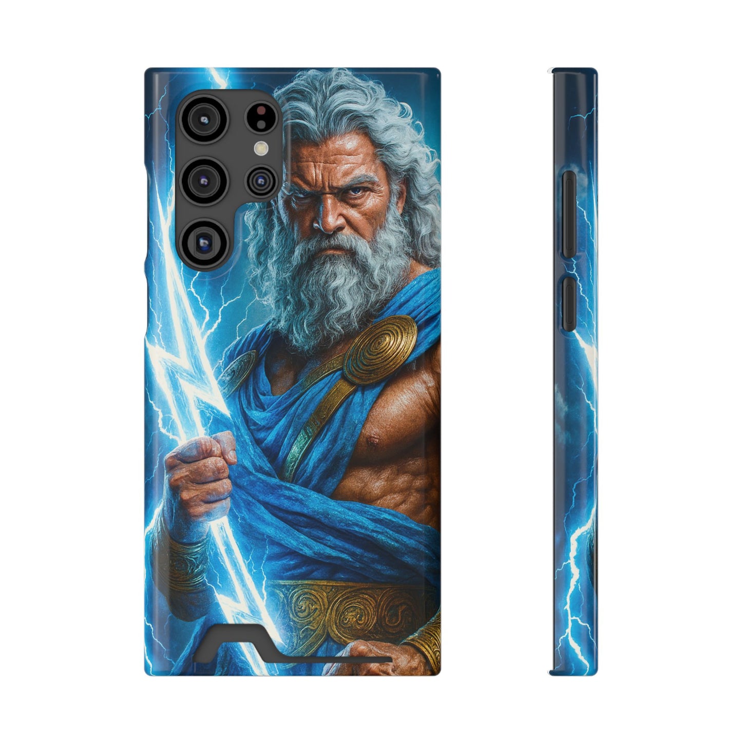 Zeus Lightning Phone Case with Card Holder — Mythic God Armor Design