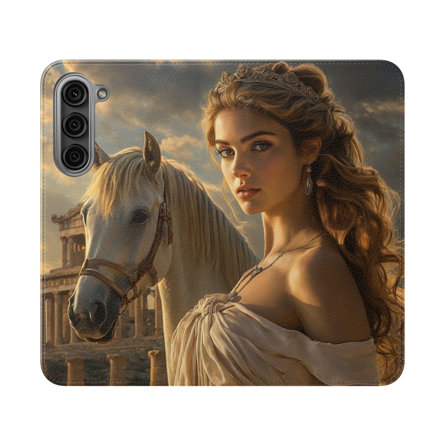 Roman Goddess Horse Portrait Flip Case — Vintage Mythic Phone Wallet